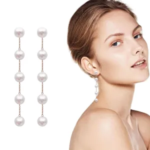 Handmade Pearl Earrings for Women, Pearl Bow Earrings Silvery Pearl Drop Earrings Jewelry S925 Drop Earrings for Girls Bridal as Wedding Bows Jewelry Christmas Gifts (Gold, Pearl Earrings 2)
