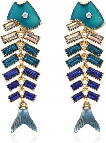 Handmade Women Fish Dangle Earrings Festival Trendy Bridal Statement Boho Vintage Party Drop Pendant Earrings