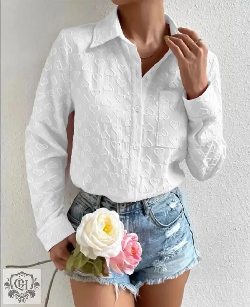 Heart Jacquard Collared Shirt
