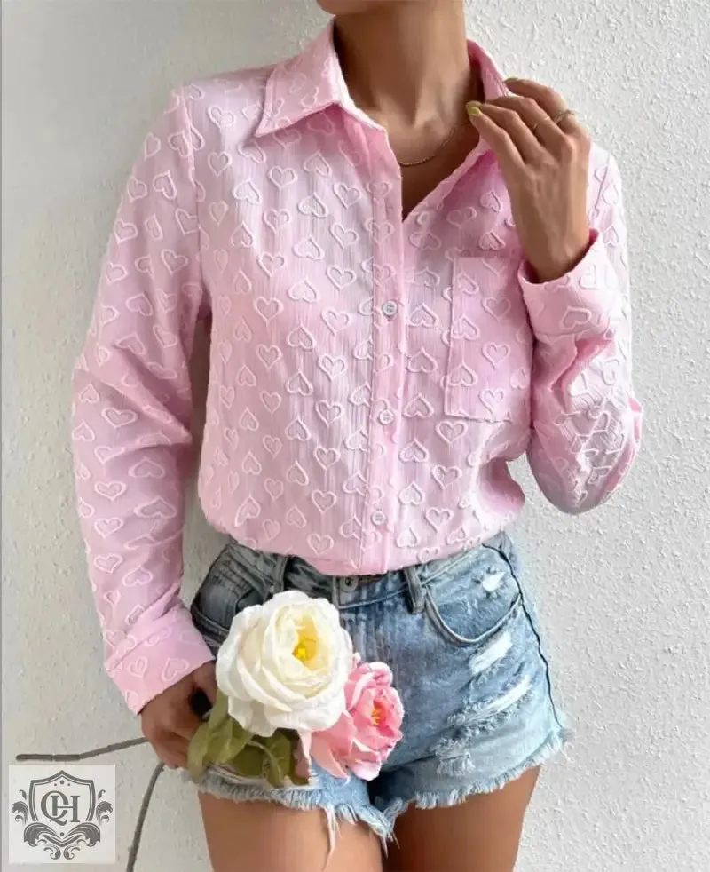 Heart Jacquard Collared Shirt