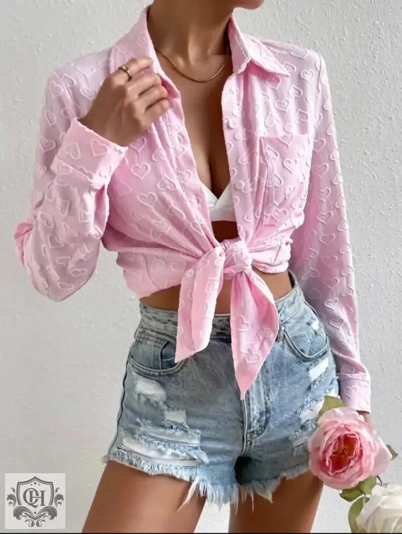 Heart Jacquard Collared Shirt