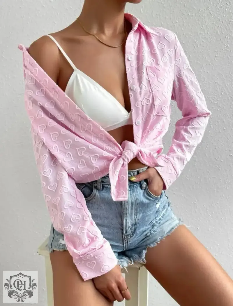 Heart Jacquard Collared Shirt