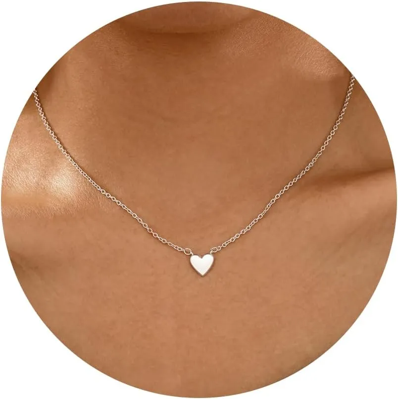 Heart Necklace for Women Silver Heart Choker Necklaces Cute Heart Pendant Necklace Girls Jewelry Birthday Gifts for Mom Gifts for Girlfriend
