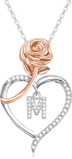 Heart Necklace for Women Teen Girl Gifts Rose A-Z Initial Necklaces To My Daughter Granddaughter Necklace Christmas Mothers Day Anniversary Birthday Gift Jewelry for Sister Mom Wife