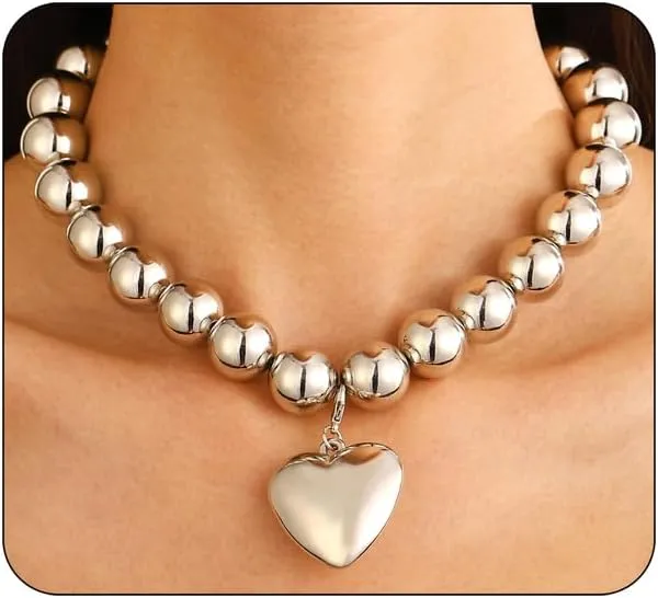 Heart Pearl Choker Necklaces for Women Gold Chunky Heart Choker Necklaces Punk Multi-Layer Heart Bead Necklace for Women present