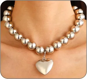 Heart Pearl Choker Necklaces for Women Gold Chunky Heart Choker Necklaces Punk Multi-Layer Heart Bead Necklace for Women present