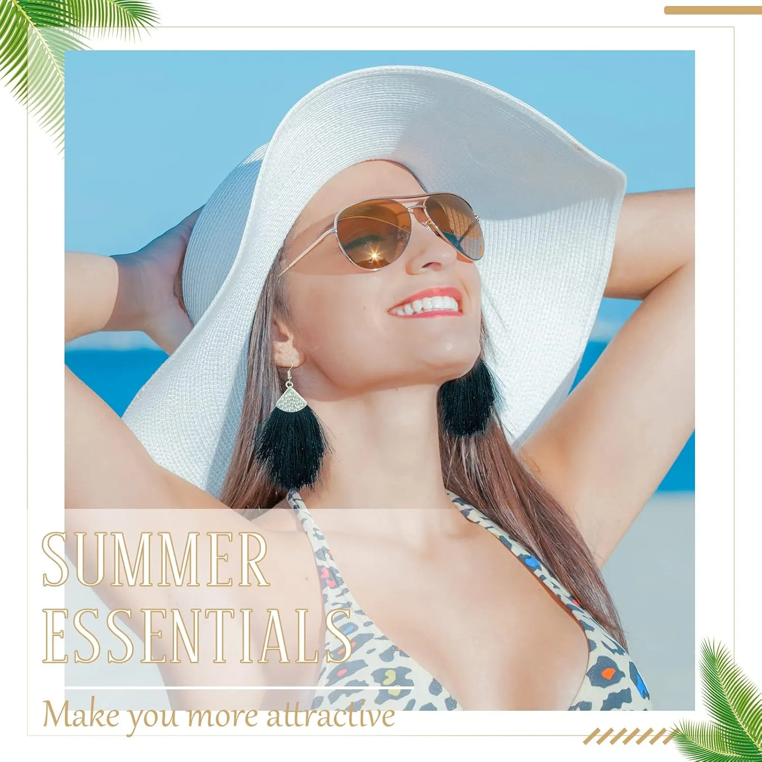 Hicarer 6 Pair Rattan Earrings Straw Tassel Bohemian Earrings for Girl Women Summer Beach Party