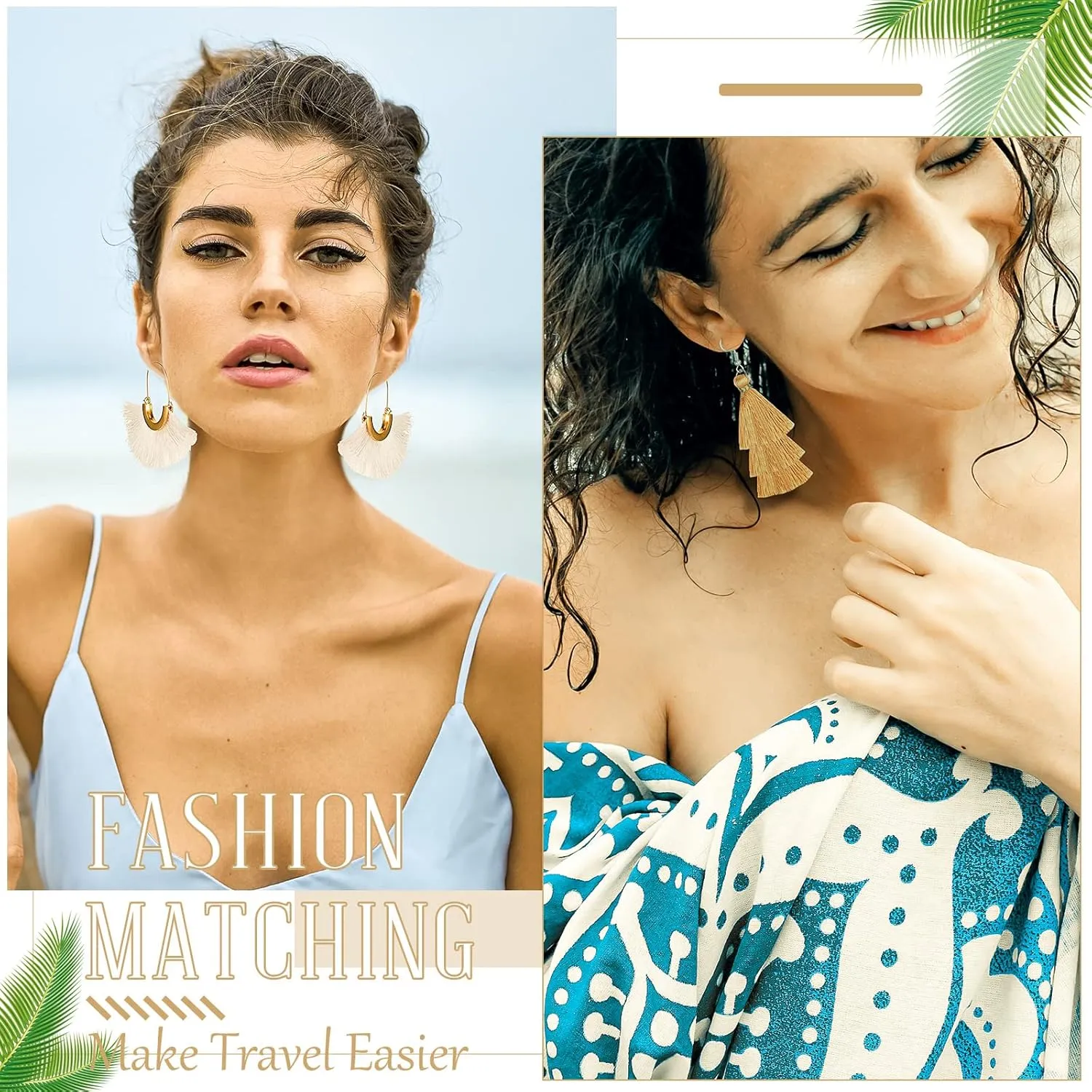 Hicarer 6 Pair Rattan Earrings Straw Tassel Bohemian Earrings for Girl Women Summer Beach Party