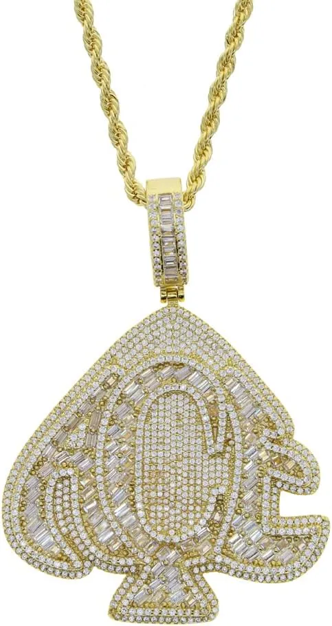Hip Hop Ace Letter Peach Heart Shape Pendant Necklaces for Men Women