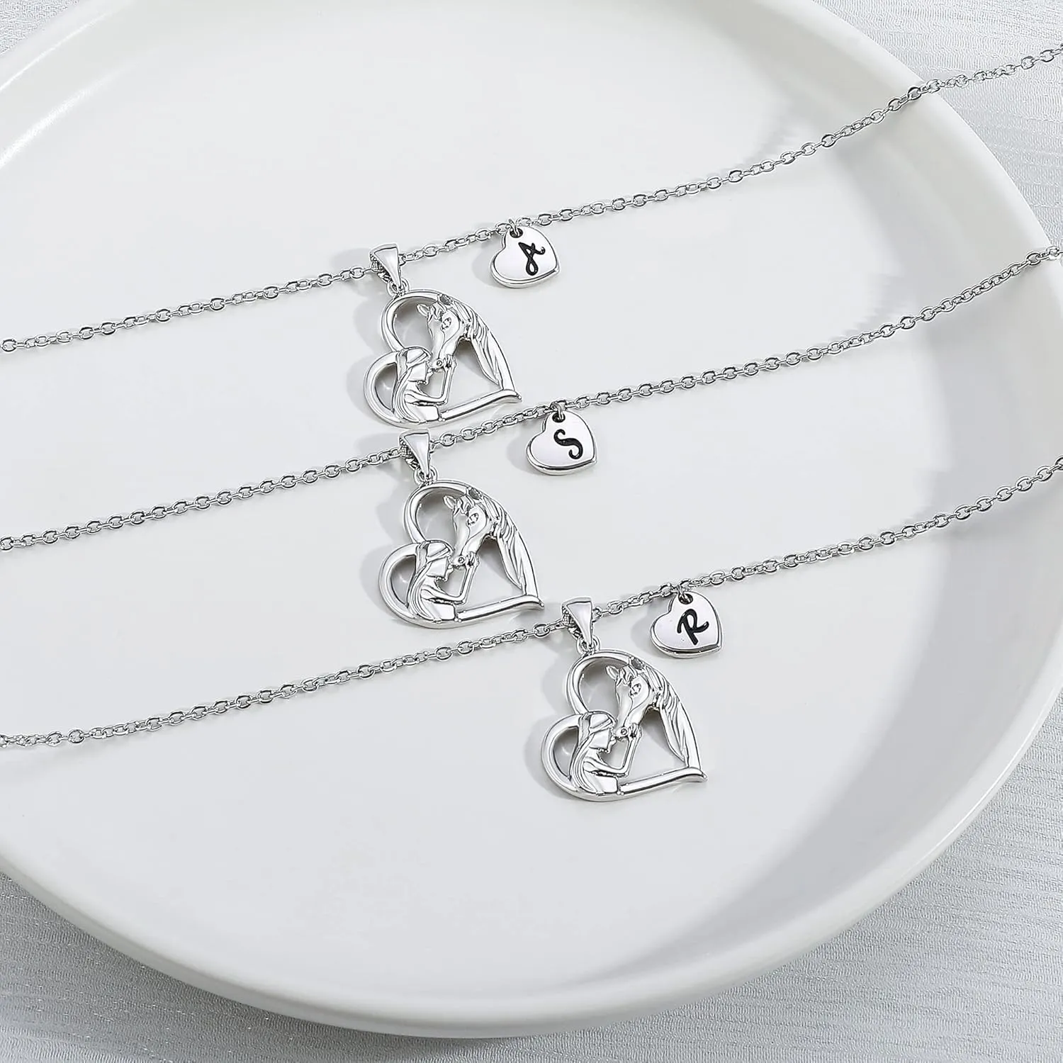 Horse Gifts for Women Horse Necklace, Silver Initial Heart Necklace Horse Necklaces for Women Women Easter Gifts Women Jewelry Letter Initial Necklace for Women