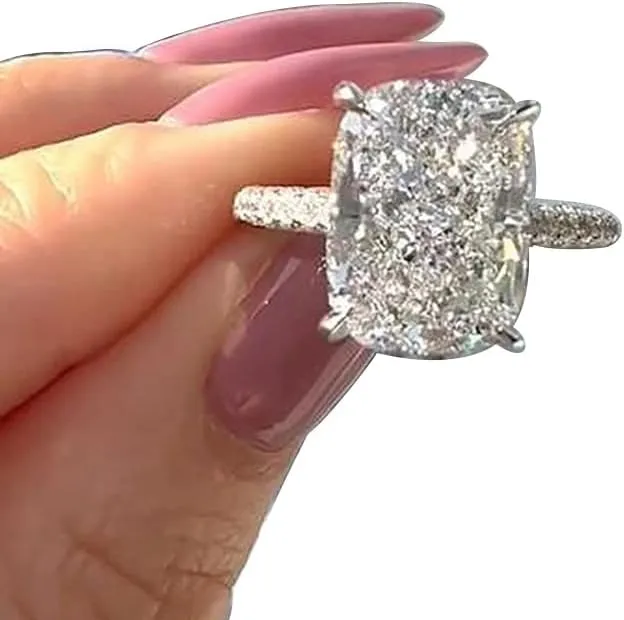 Htayekog 3.5 Carat Elongated Oval Cut Engagement Ring for Women Rectangular Thin Circle Exaggerated Super Sparkly Index Ring Gold Plated 925 Sterling Silver Simulated Diamond Promise Ring8