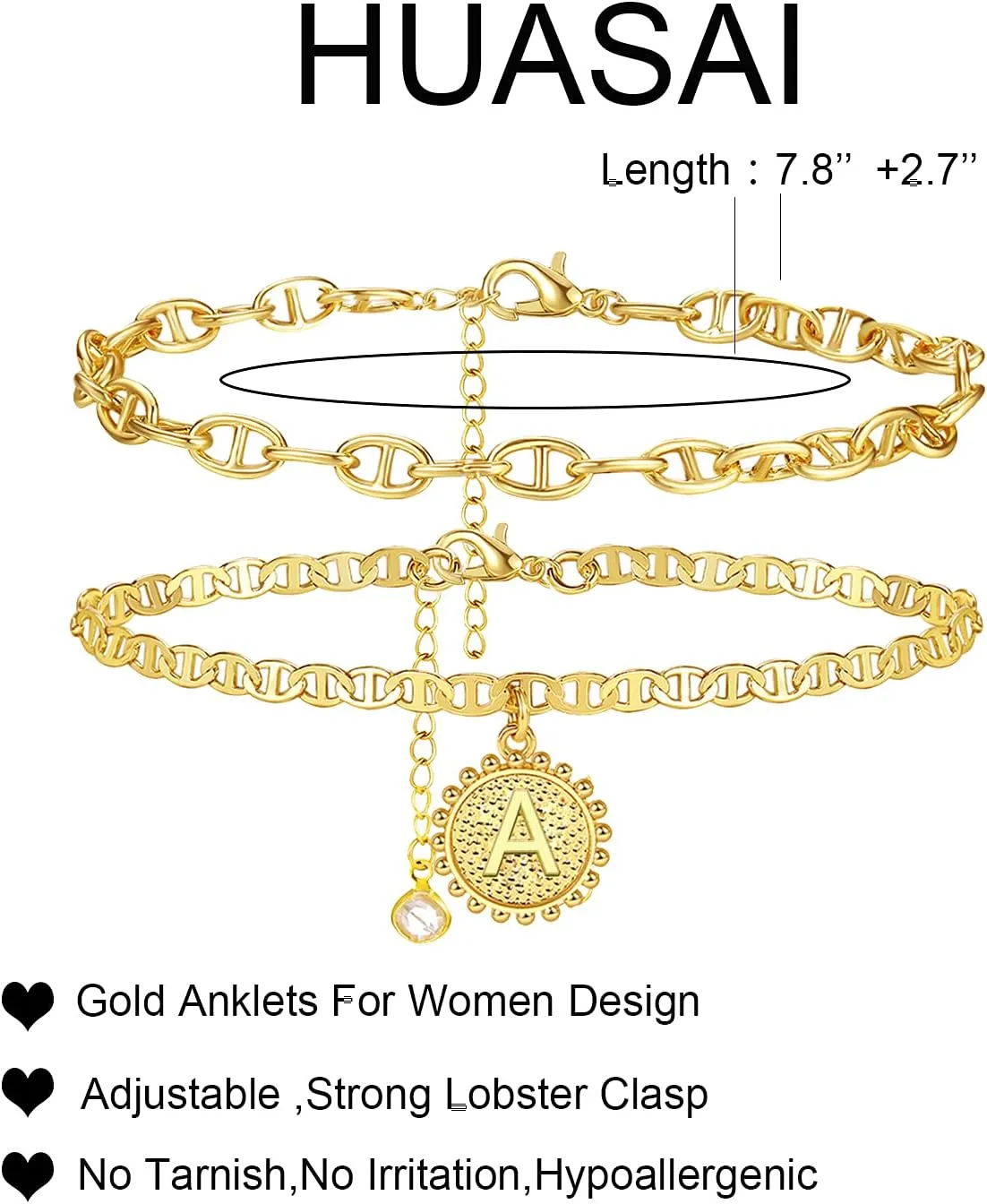 HUASAI Initial Ankle Bracelets for Women