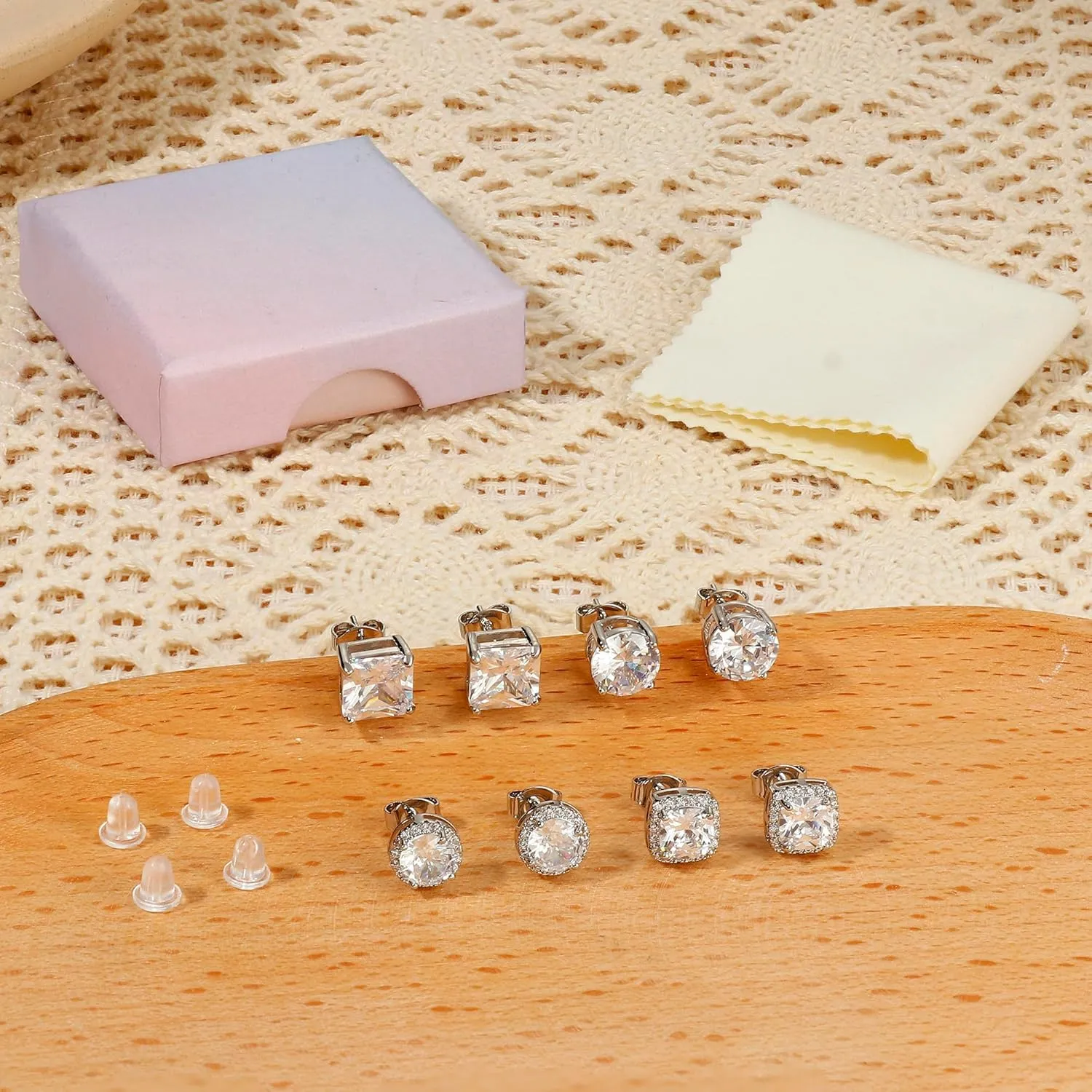 Hypoallergenic Stud Earrings for Women Men - 925 Sterling Silver Earrings for Sensitive Ears - 6/8/10mm Cubic Zirconia Earrings Studs-18K Gold Plated Simulated Diamond CZ Halo Earrings 2/4Pairs