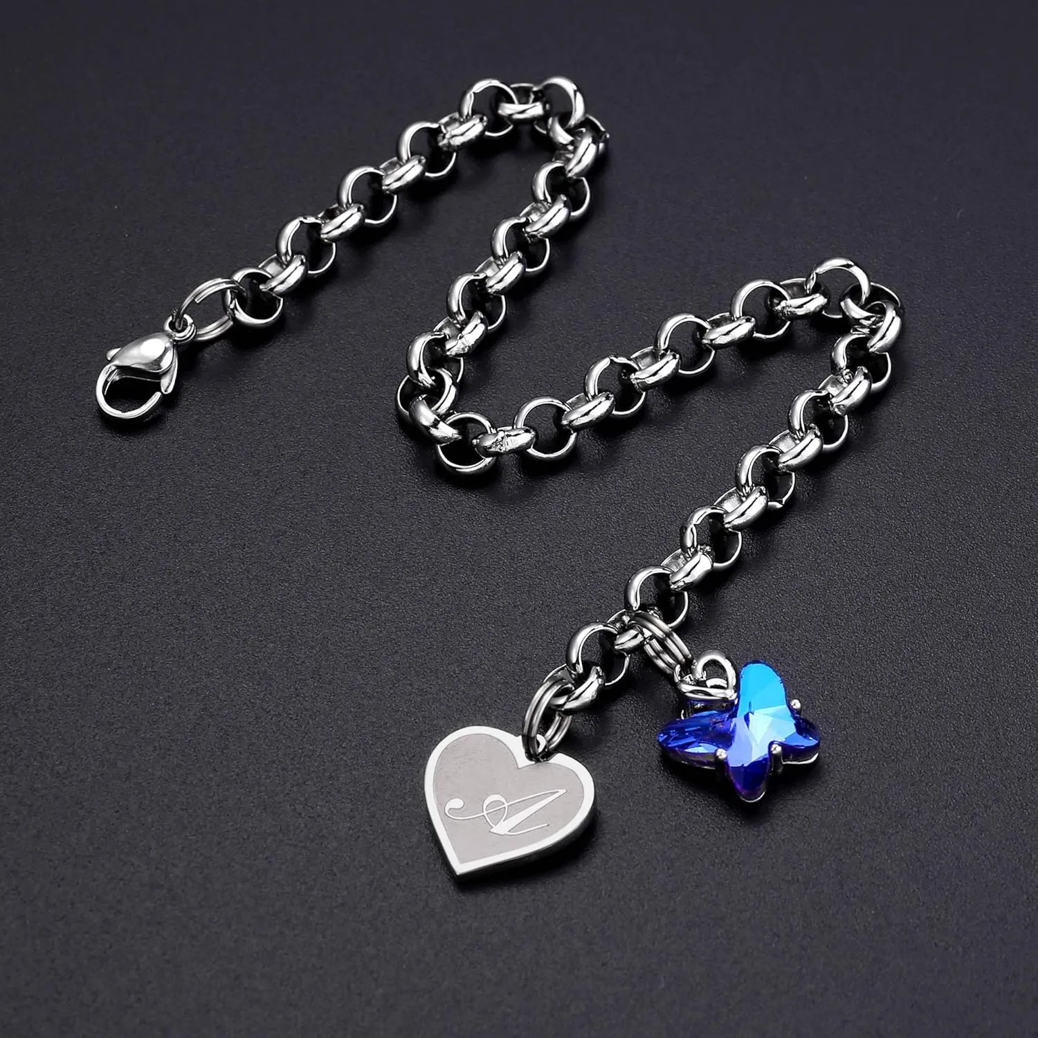 IEFWELL Initial Charm Bracelets for Girls - Crystal Butterfly Bracelets for Teen Girls Gifts Trendy Stuff Dainty Heart Initial Charm Bracelets for Girls Women Butterfly Gifts for Girls Jewelry
