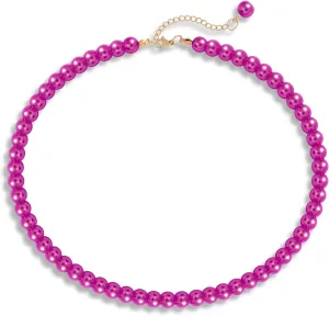 Imitation Pearl Necklaces for Women, 8MM/6MM Beaded Choker Necklace, Fake Pearl Costume Jewelry, 12 Colors, 6 MM and 8 MM Bead 2 Sizes