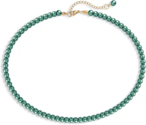 Imitation Pearl Necklaces for Women, 8MM/6MM Beaded Choker Necklace, Fake Pearl Costume Jewelry, 12 Colors, 6 MM and 8 MM Bead 2 Sizes