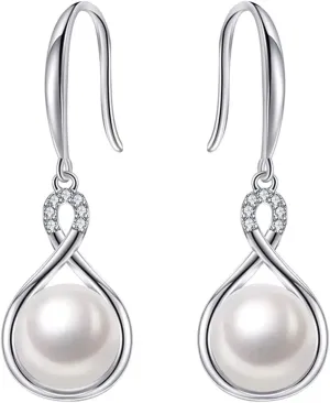 Immobird Sterling Silver Dangle Earrings for Women Freshwater Pearl Earrings Dainty Moonstone Opal Earrings Dangling Infinity Earrings for Wedding
