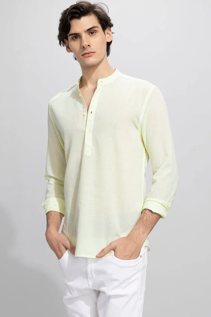 Indo Light Yellow Linen Kurta