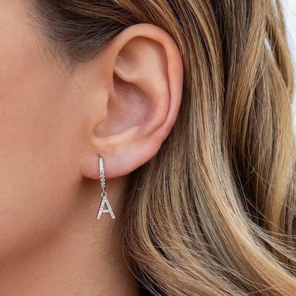 Initial Earrings for Women, 925 Sterling Silver Post Hypoallergenic Small Huggie Hoop Earrings Gold Plated Cubic Zirconia Initial Earrings Jewelry