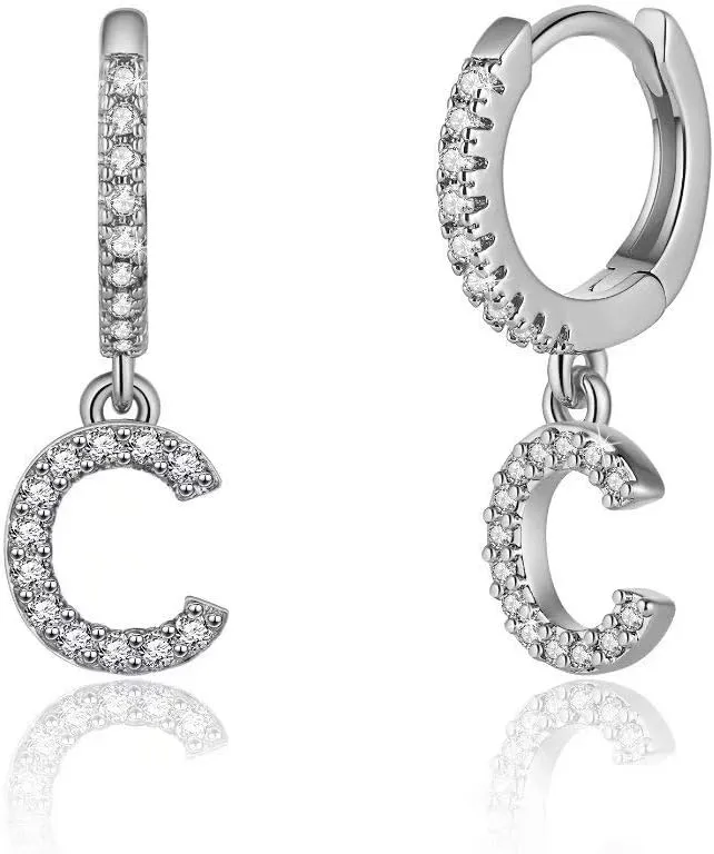 Initial Earrings for Women, 925 Sterling Silver Post Hypoallergenic Small Huggie Hoop Earrings Gold Plated Cubic Zirconia Initial Earrings Jewelry