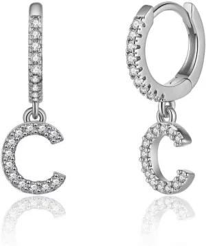 Initial Earrings for Women, 925 Sterling Silver Post Hypoallergenic Small Huggie Hoop Earrings Gold Plated Cubic Zirconia Initial Earrings Jewelry