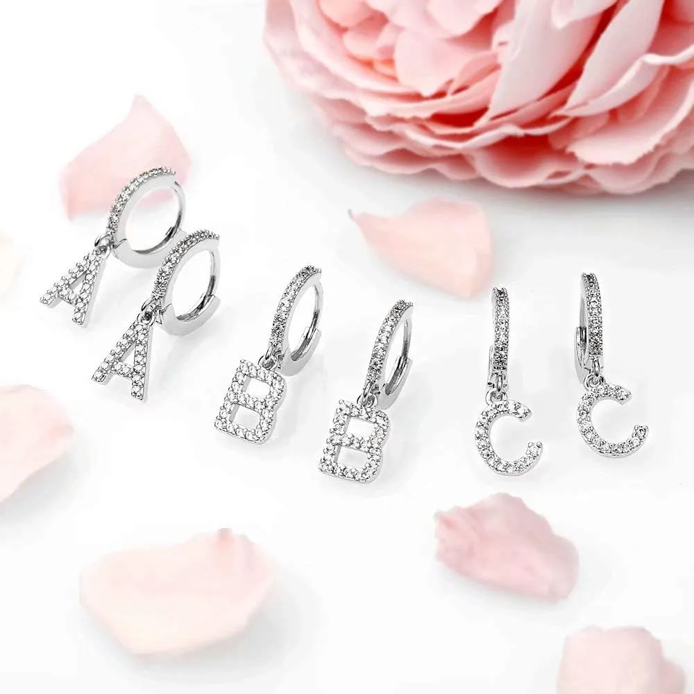 Initial Earrings for Women, 925 Sterling Silver Post Hypoallergenic Small Huggie Hoop Earrings Gold Plated Cubic Zirconia Initial Earrings Jewelry