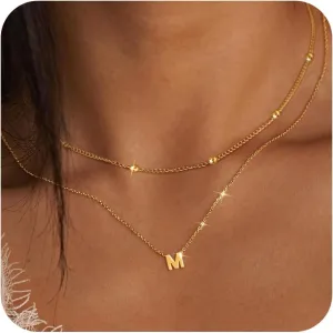 Initial Necklaces for Women 14K Gold Silver Plated Letter Jewelry Non Tarnish Layered Dainty Cute A-Z Pendant Choker Necklace Waterproof Trendy Name Necklace Personalized Jewelry Gift for Women
