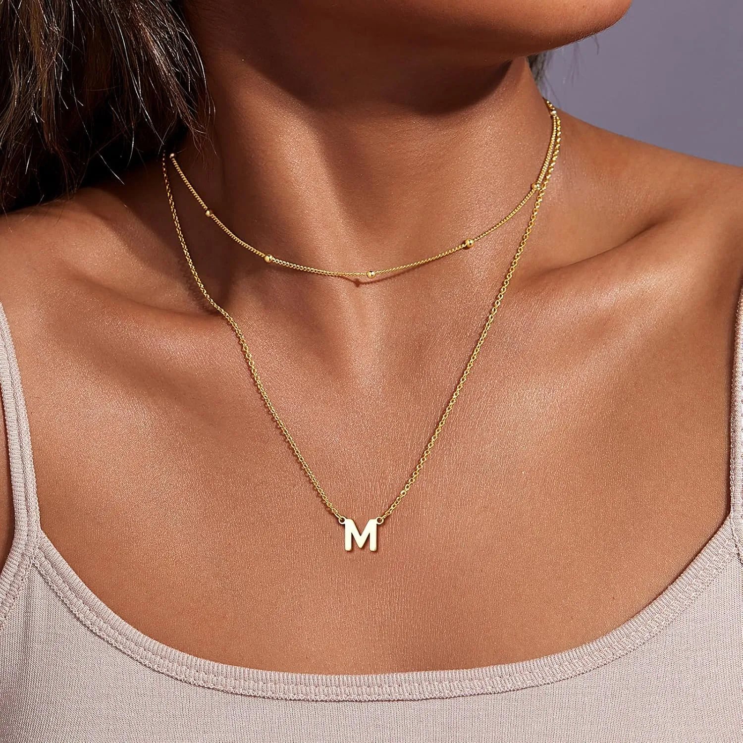 Initial Necklaces for Women 14K Gold Silver Plated Letter Jewelry Non Tarnish Layered Dainty Cute A-Z Pendant Choker Necklace Waterproof Trendy Name Necklace Personalized Jewelry Gift for Women