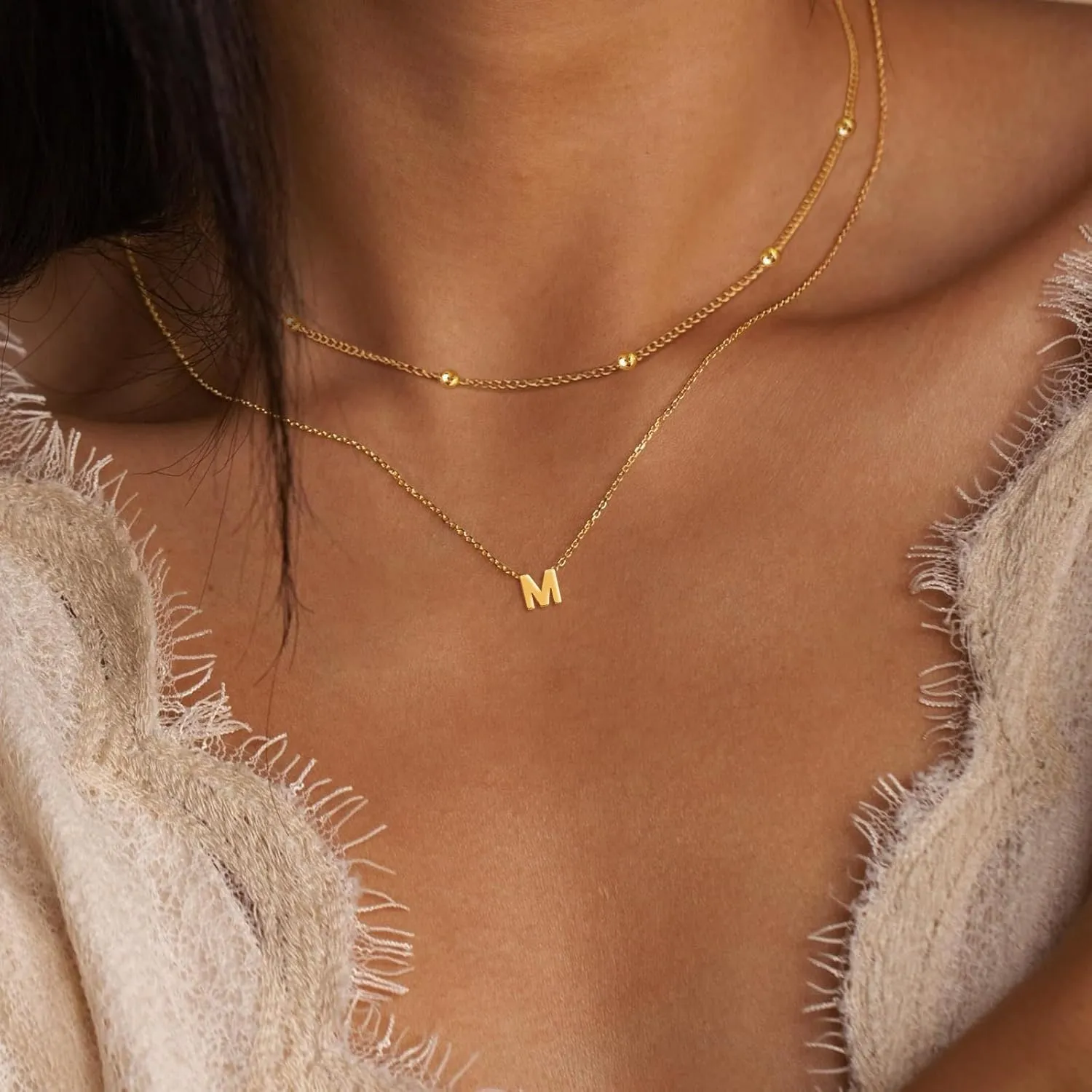 Initial Necklaces for Women 14K Gold Silver Plated Letter Jewelry Non Tarnish Layered Dainty Cute A-Z Pendant Choker Necklace Waterproof Trendy Name Necklace Personalized Jewelry Gift for Women