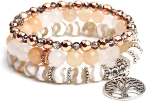 Jardme Beaded Bracelets for Women, Healing Stone Crystal Bracelets Tree of Life Bracelet Yoga Stretch Chakra Bracelet Set Jewelry Gifts
