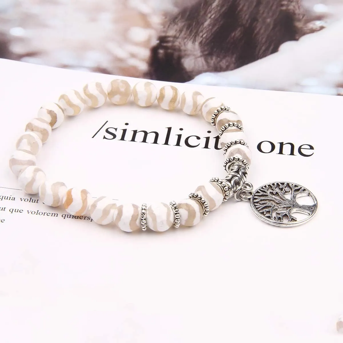 Jardme Beaded Bracelets for Women, Healing Stone Crystal Bracelets Tree of Life Bracelet Yoga Stretch Chakra Bracelet Set Jewelry Gifts