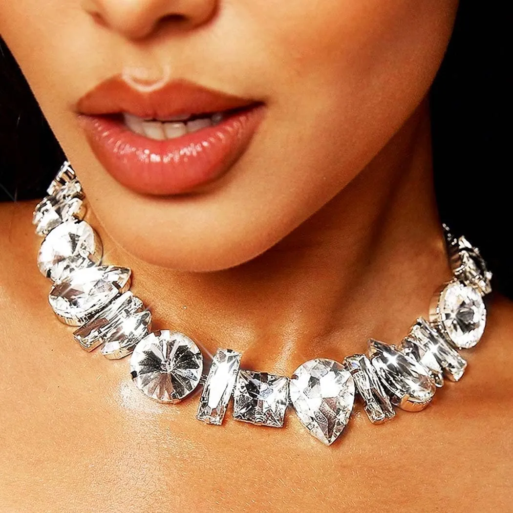 JEAIRTS Rhinestone Choker Necklace Sparkly Crystal Choker Statement Prom Necklaces for Women