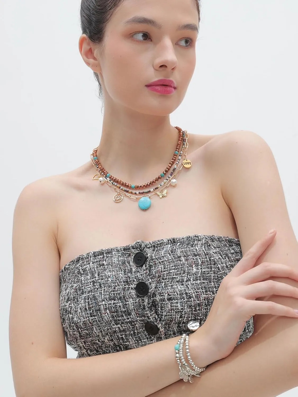 Jeilwiy Leather Necklace For Women Funky Necklace Choker String Cord Necklace with Pendant Boho Style Jewelry