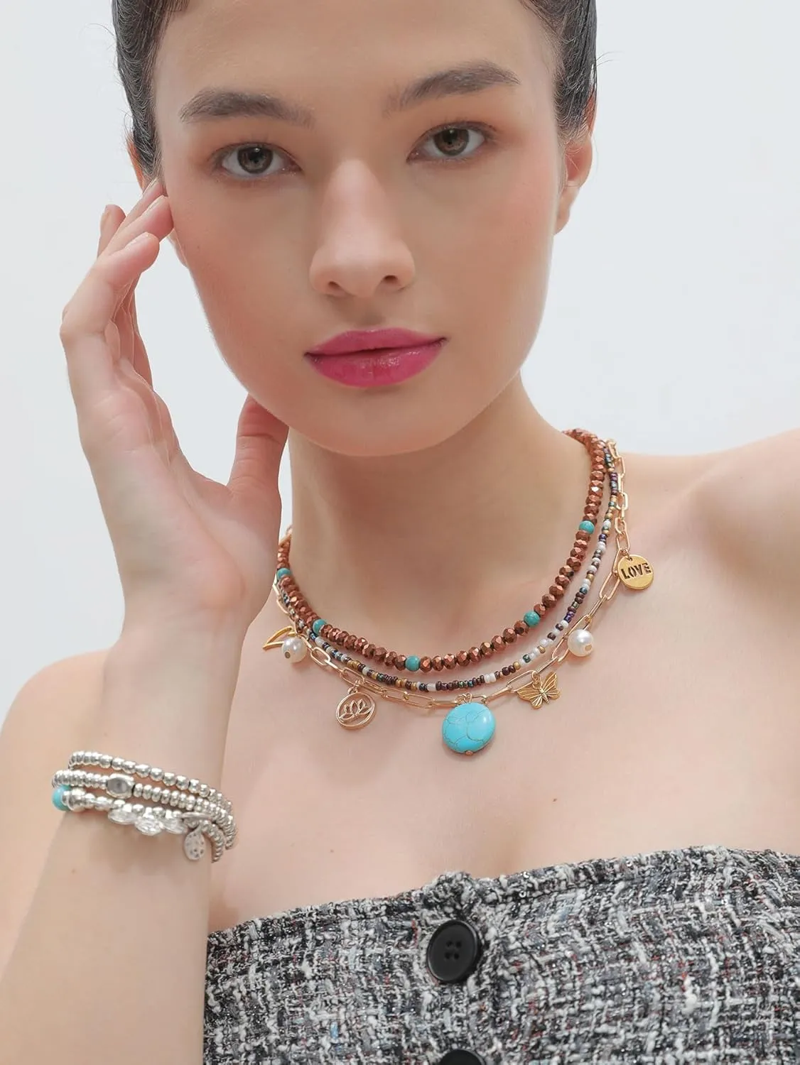 Jeilwiy Leather Necklace For Women Funky Necklace Choker String Cord Necklace with Pendant Boho Style Jewelry