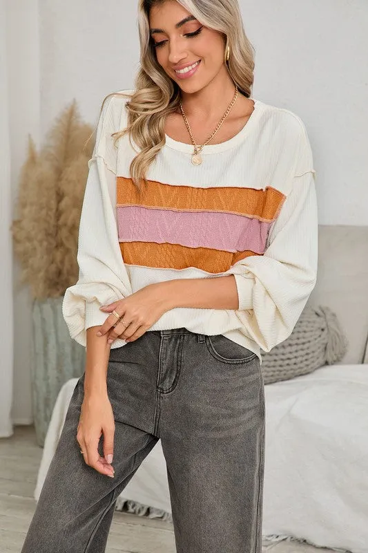 Jenny Seam Patchwork Drop Sleeve Top