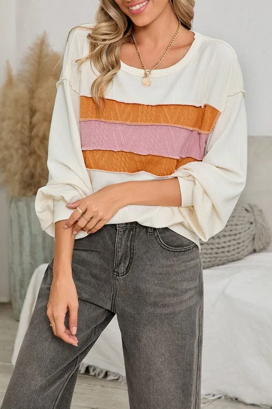 Jenny Seam Patchwork Drop Sleeve Top