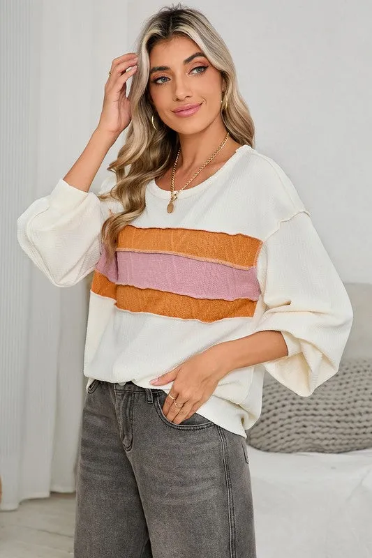Jenny Seam Patchwork Drop Sleeve Top