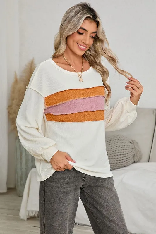 Jenny Seam Patchwork Drop Sleeve Top