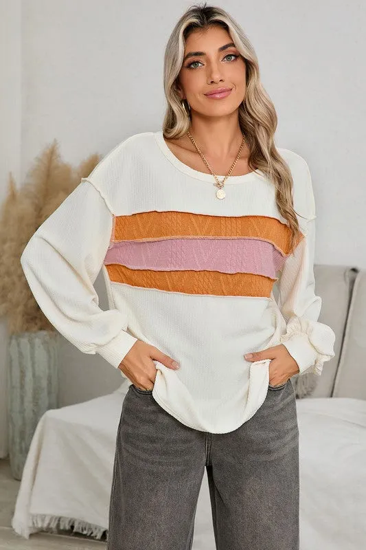 Jenny Seam Patchwork Drop Sleeve Top