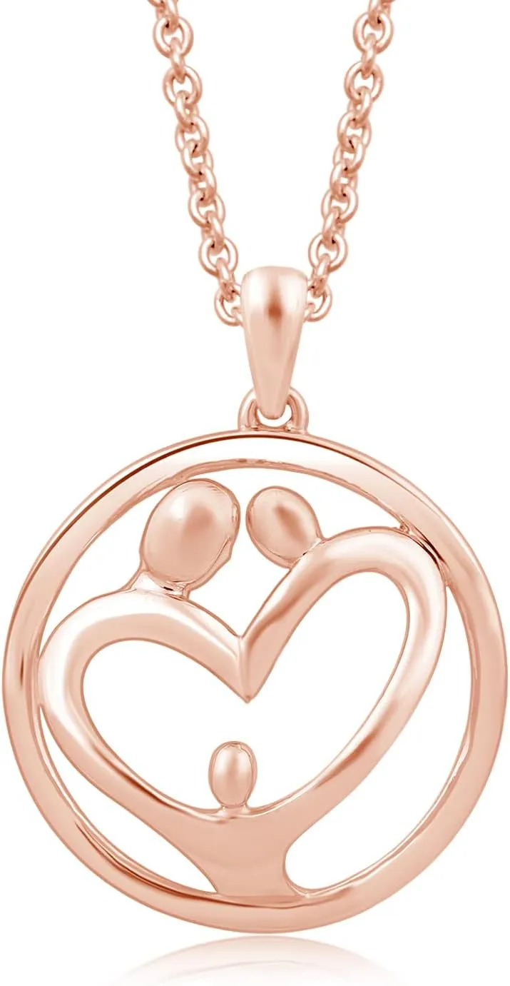 Jewelili Sterling Silver or Rose or Yellow Gold Over Silver Parent and Child Family Pendant Necklace 18 Inches Cable Chain