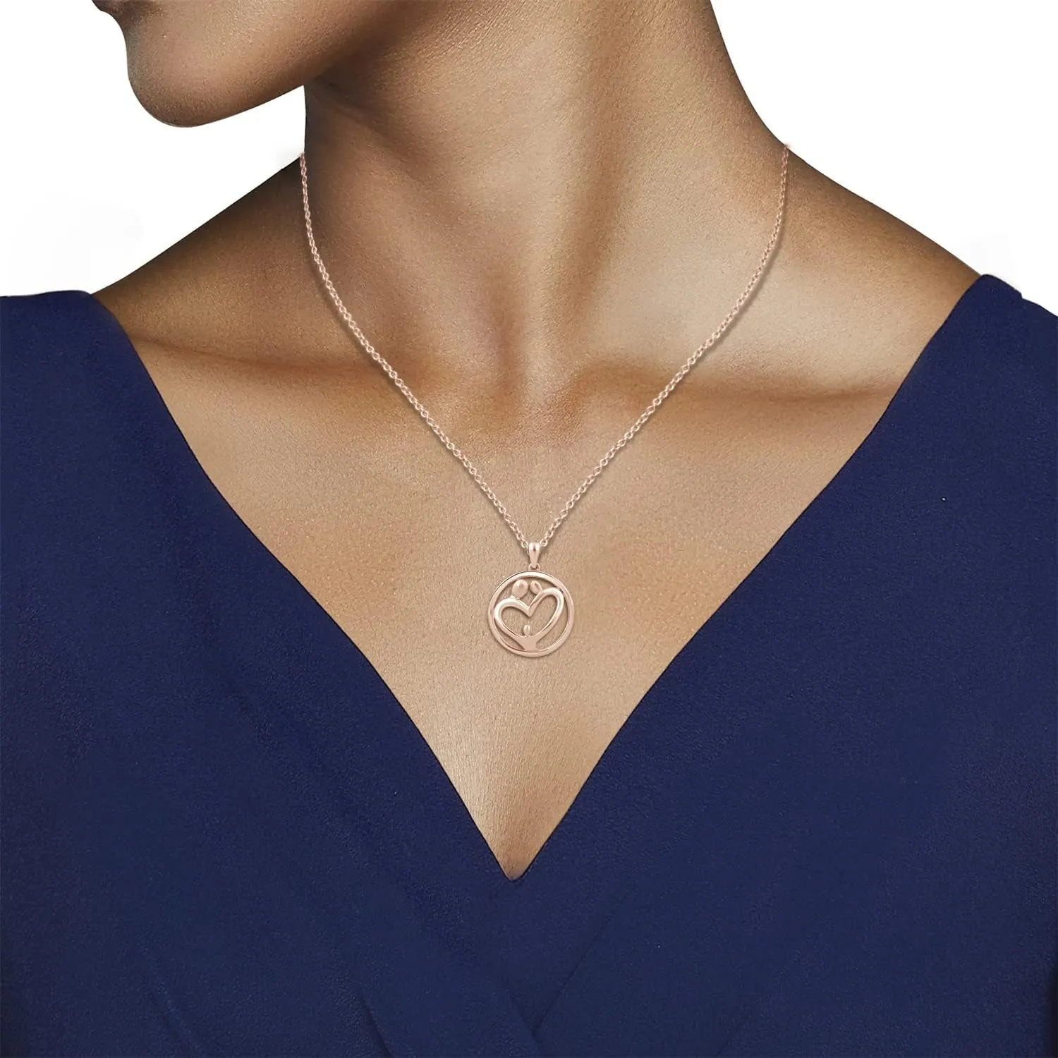 Jewelili Sterling Silver or Rose or Yellow Gold Over Silver Parent and Child Family Pendant Necklace 18 Inches Cable Chain