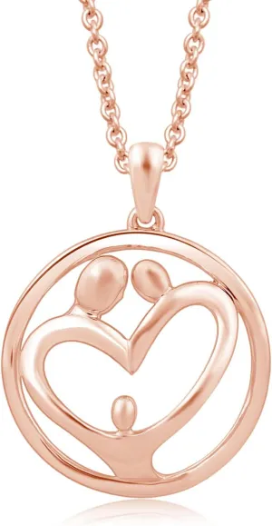 Jewelili Sterling Silver or Rose or Yellow Gold Over Silver Parent and Child Family Pendant Necklace 18 Inches Cable Chain