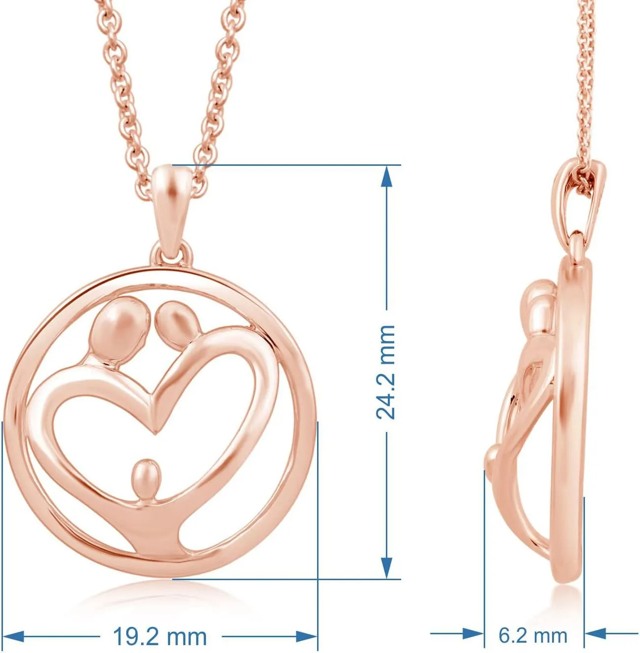 Jewelili Sterling Silver or Rose or Yellow Gold Over Silver Parent and Child Family Pendant Necklace 18 Inches Cable Chain