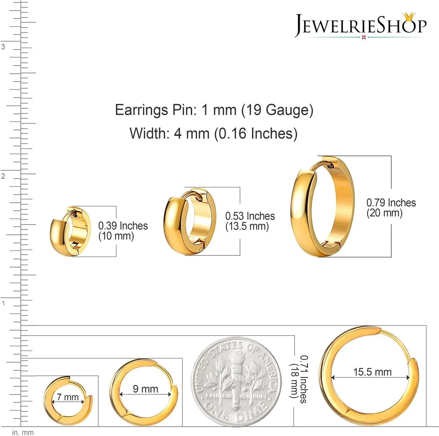 JewelrieShop Hoop Earrings Set Gold Surgical huggie Earrings, Hypoallergenic Huggie Ear Piercings Endless Huggie Hoop Earrings for Men Earrings (Gold, Black, Stainless Steel Hoop Earrings)