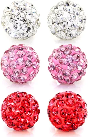 JewelrieShop Rhinestones Crystal Ball Stud Earrings Set Fireball Disco Ball Pave Bead Earrings Hypoallergenic for Women