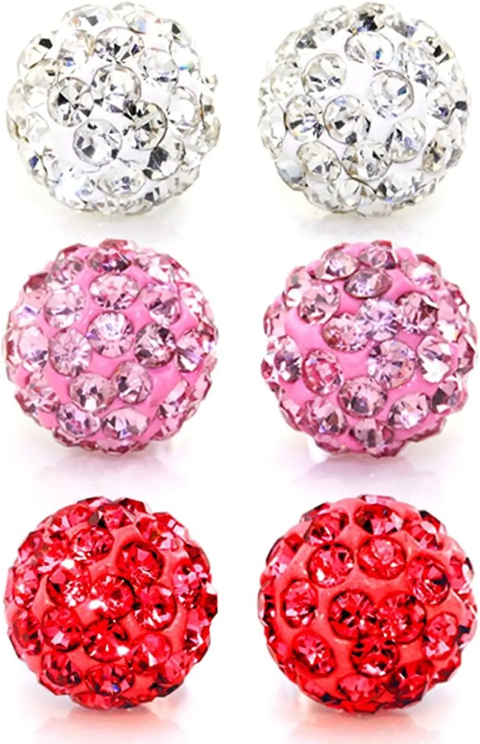 JewelrieShop Rhinestones Crystal Ball Stud Earrings Set Fireball Disco Ball Pave Bead Earrings Hypoallergenic for Women