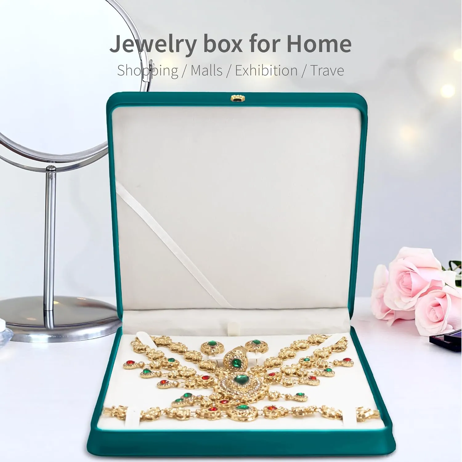Jewelry Set Box PU Leather Necklace Boxes for Jewelry Gift Boxes Ring,Pendant,Earring,Bracelet Jewellery Display Case for Home,Shopping Malls, Exhibition,Travel (Blue)