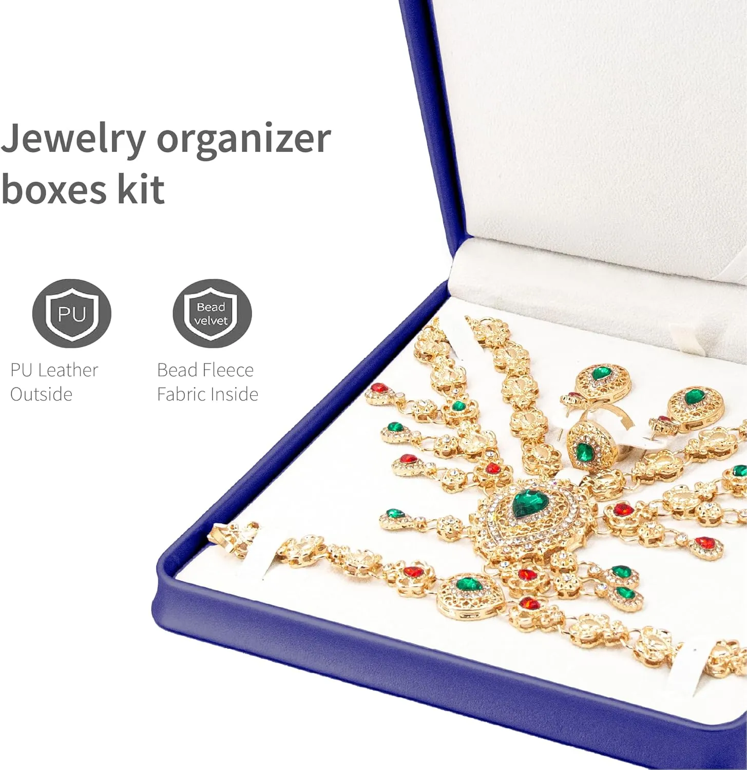 Jewelry Set Box PU Leather Necklace Boxes for Jewelry Gift Ring,Pendant,Earring,Bracelet Jewellery Display Case for Home, Exhibition,Travel (Dark Blue, Jewelry Set Box)