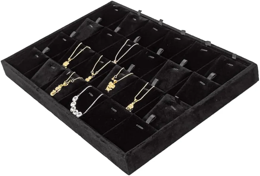 Jewelry Tray Necklace Organizer Box Necklace display Case for storage Jewelry Necklaces display 24 Slot Pendant Holder for Women (Black)