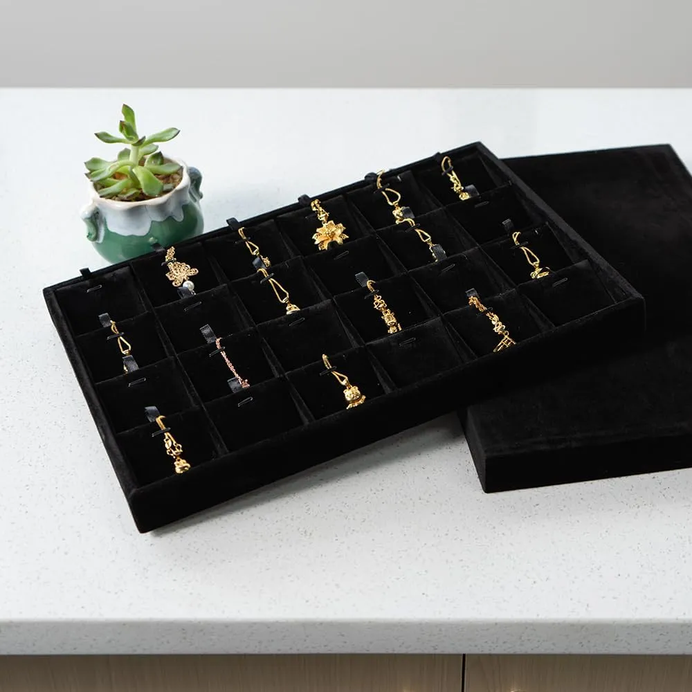 Jewelry Tray Necklace Organizer Box Necklace display Case for storage Jewelry Necklaces display 24 Slot Pendant Holder for Women (Black)